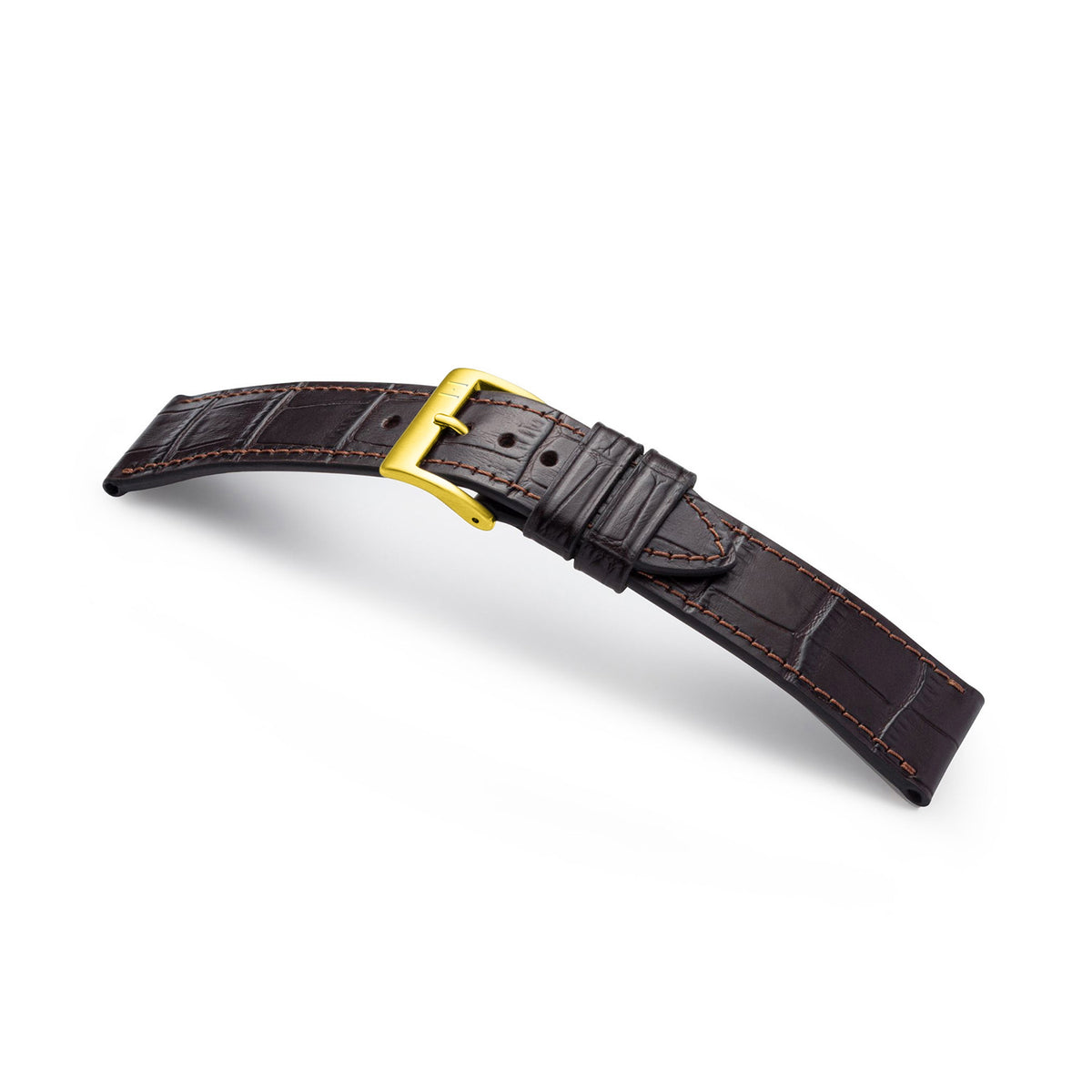 Cinturino per orologio con goffratura coccodrillo &quot;ROTHENBAUM&quot; (grana di alligatore su pelle bovina) - chiusura in oro
